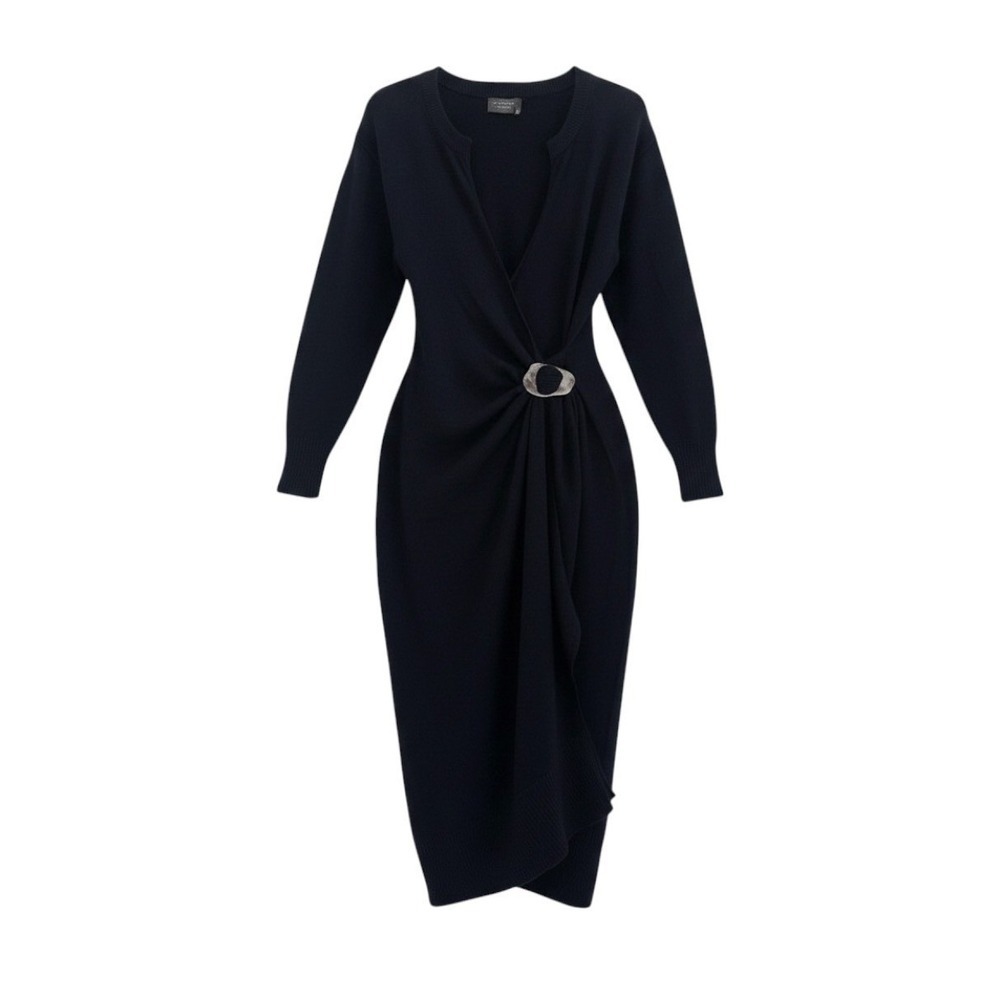 Dress Forum Los Angeles Black Merino Wool Blend Knit Midi Dress M minimalist